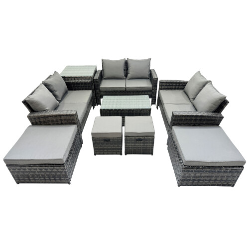 Fimous Fimous Lounge Double Seat Sofa Coffee Table Set with Side Table 4 Stools