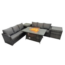 Fimous Garden Rattan 3 Seater Sofa with 2 Side Table Dark Grey Mixed