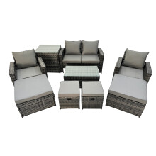 Fimous 8 Seater Wicker PE Rattan Furniture Outdoor 4 Stools Side Table Set