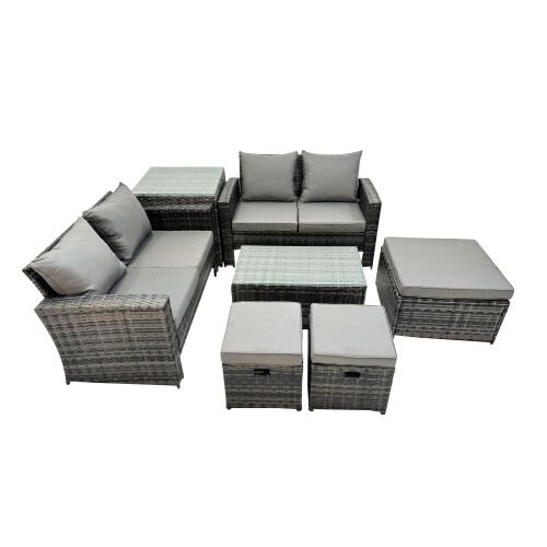Fimous Fimous Lounge Double Seat Sofa Coffee Table Set with Side Table 3 Stool