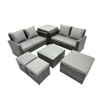 Fimous Lounge Double Seat Sofa Coffee Table Set with Side Table 3 Stools
