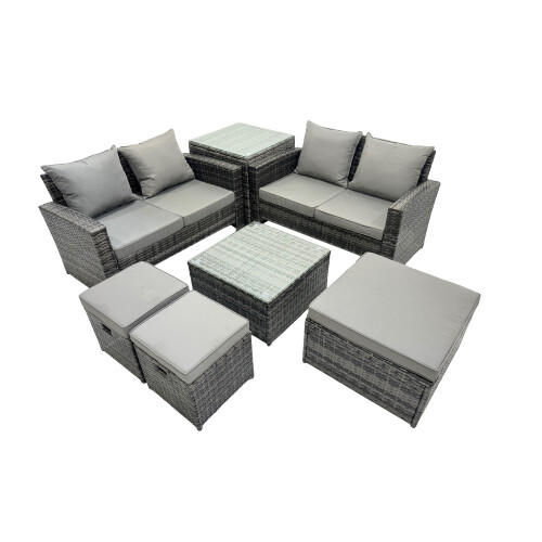 Fimous Fimous Lounge Double Seat Sofa Coffee Table Set with Side Table 3 Stools