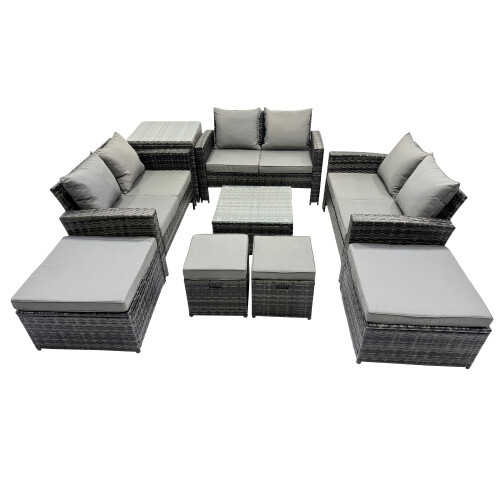 Fimous Fimous Lounge Double Seat Sofa Coffee Table Set with Side Table 4 Stool 1