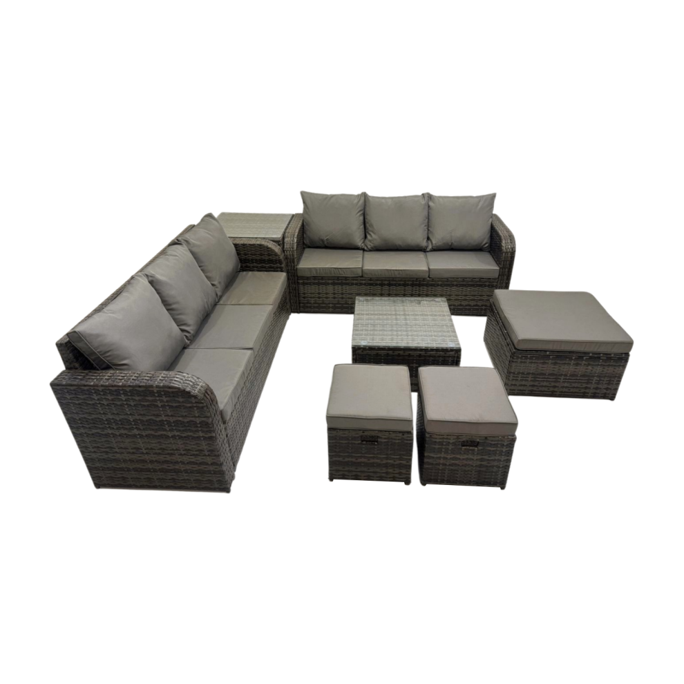 Fimous Rattan Garden Outdoor Furniture Set With Side Table 3 Stools