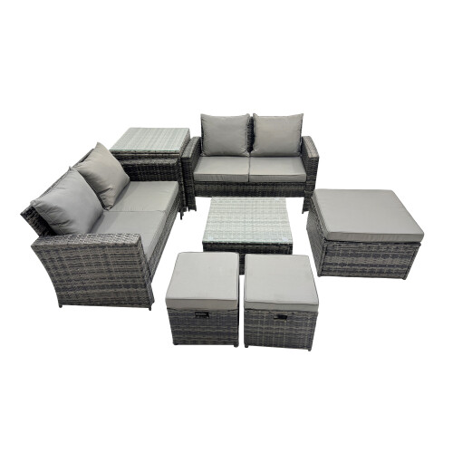 Fimous Fimous Lounge Double Seat Sofa Coffee Table Set with Side Table 3 Stools 1