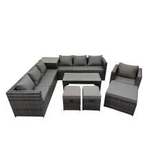 Fimous Garden Rattan Outdoor Furniture Set 10 Seater with 3 Stool Side Table