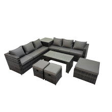 Fimous Garden Rattan Outdoor Furniture Set 9 Seater with 3 Stool Side Table