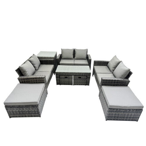 Fimous Fimous Outdoor Love Sofa Set &Oblong Coffee Table 4 Stools Side Table 1