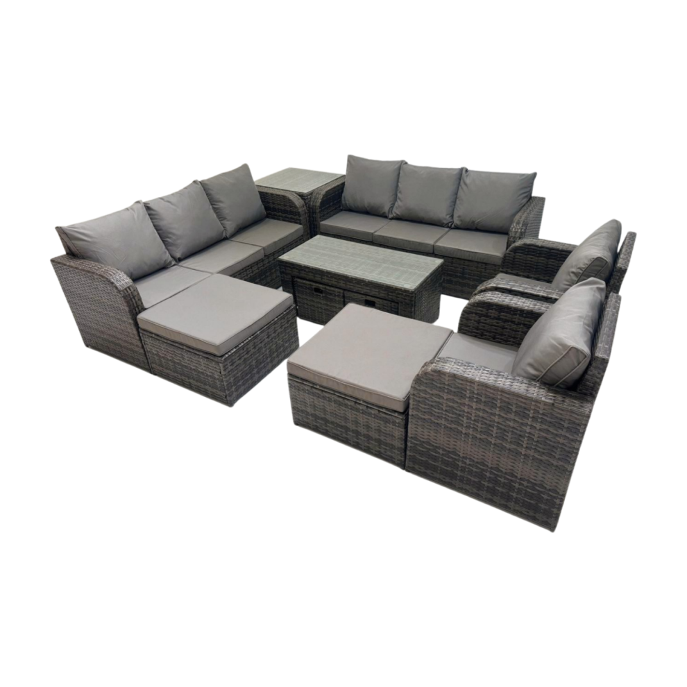 Fimous 3 Seater Sofa Reclining Chair Coffee Table With 4 Stools Side Table