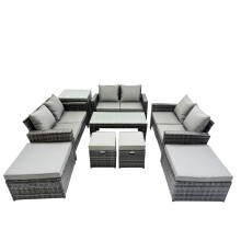 Fimous Outdoor Love Sofa Set &Oblong Coffee Table 4 Stools Side Table