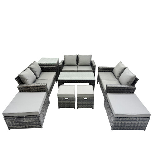 Fimous Fimous Outdoor Love Sofa Set &Oblong Coffee Table 4 Stools Side Table