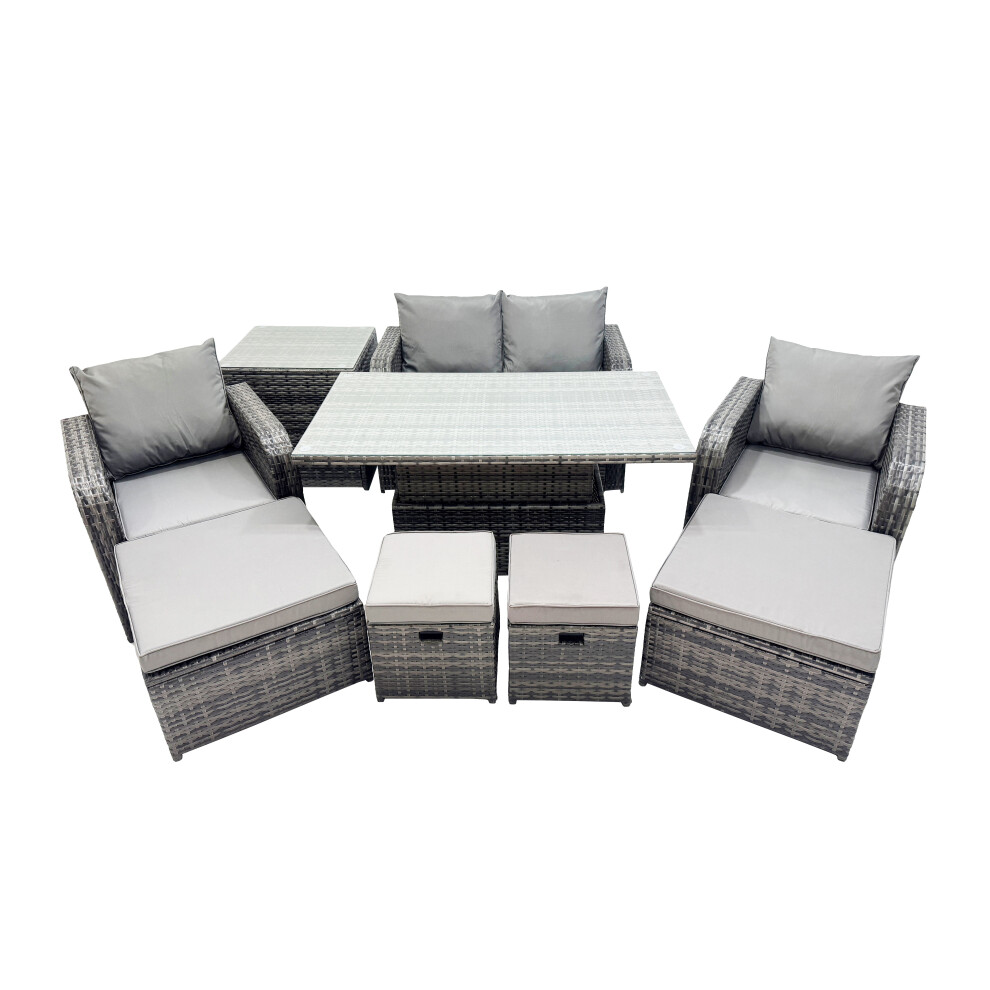 Fimous 8-seater Rattan Garden Furniture Set with 2 Big Footstool Side Table