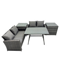 Fimous 4 Seater Outdoor Dining Table Double Seat Sofa 2 Side Table Set