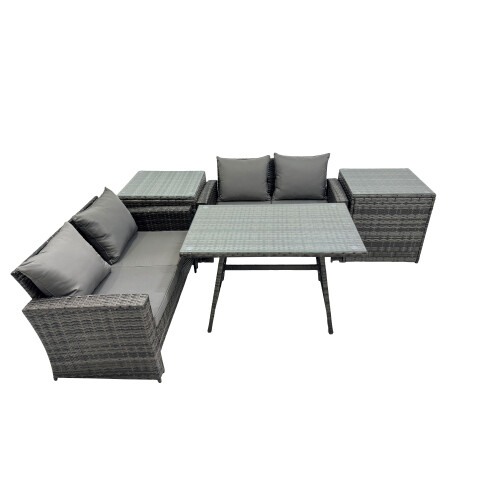 Fimous Fimous 4 Seater Outdoor Dining Table Double Seat Sofa 2 Side Table Set