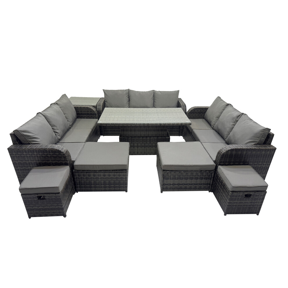 Fimous Rattan Garden Furniture Dining Set 13-Seater With Side Table Size 13