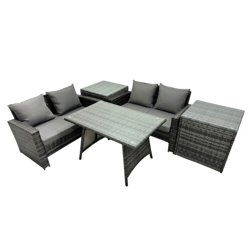Fimous Fimous 4 Seater Outdoor Dining Table Double Seat Sofa 2 Side Table Set 1