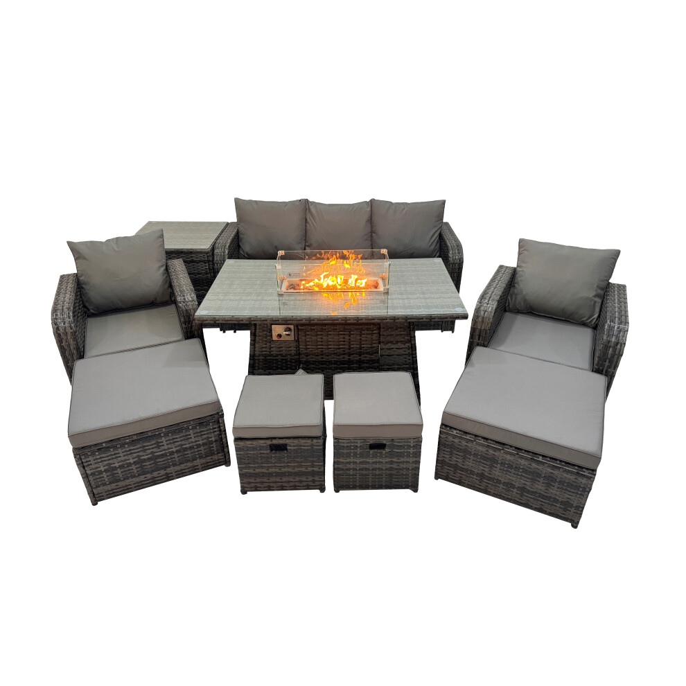 Fimous Garden Rattan Reclining Chair 3 Seater Sofa With 4 Stools Side Table