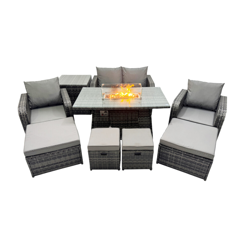 Fimous Garden Rattan Reclining Chair Love Sofa With 2 Big Stool