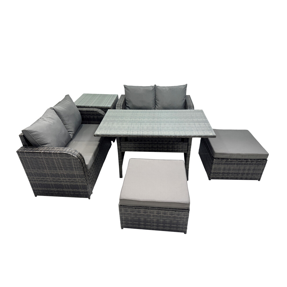 B&Q - Wicker Pe Rattan Garden Outdoor Furniture Set Love Sofa Dining Table Sets With Side Table 2 Big Stools Dark Grey Mixed - Image 2