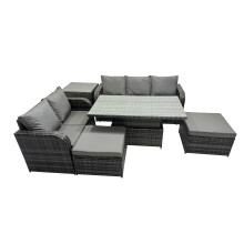 Fimous Rattan Garden Furniture Dining Set 7-seater with Side Table