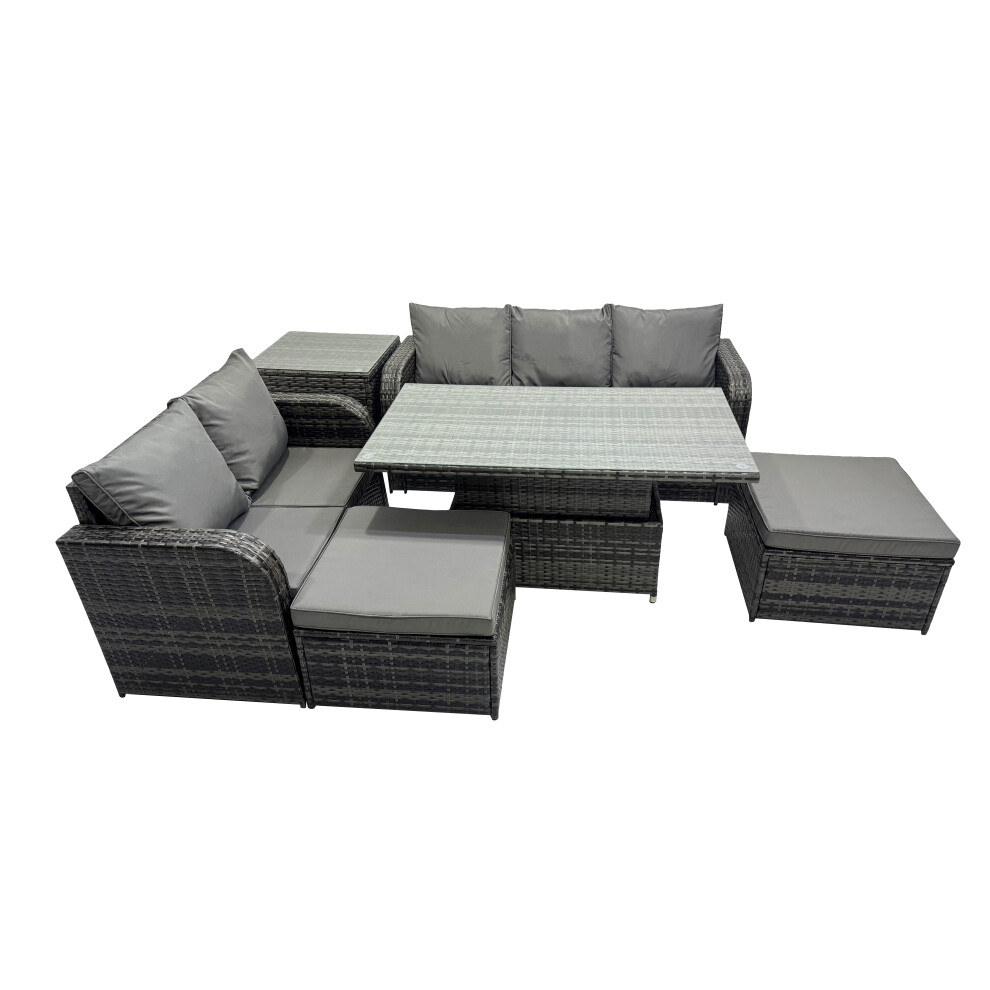 Fimous Rattan Garden Furniture Dining Set 7-Seater With Side Table