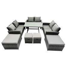 Fimous 10 Seater Outdoor Dining Table Double Seat Sofa 4 Stools Set
