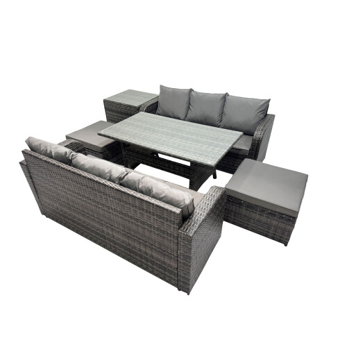 Fimous Fimous 8 Seat Outdoor Dining Table Sofa Set with 2 Big Stool Side Table 1