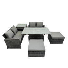 Fimous Outdoor Love Sofa Set 6 Seat Rattan Garden Furniture Set & Big Stools