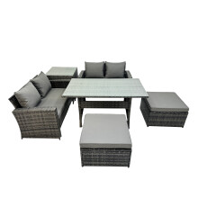 Fimous 6 Seater Outdoor Table Double Seat Sofa Side Table 2 Big Stools Set