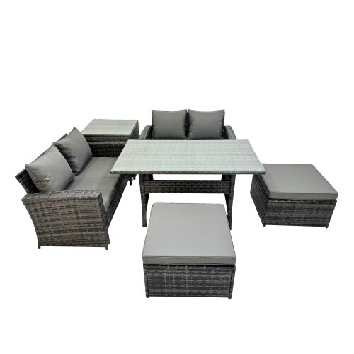 Fimous Fimous 6 Seater Outdoor Table Double Seat Sofa Side Table 2 Big Stools Set