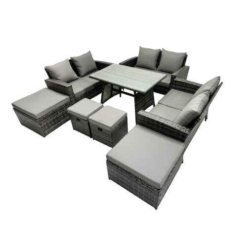 Fimous Fimous 10 Seater Outdoor Dining Table Double Seat Sofa 4 Stools Set 1