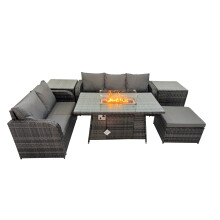 Fimous Garden Outdoor Rattan Furniture Set with Big Footstool 2 Side Tables