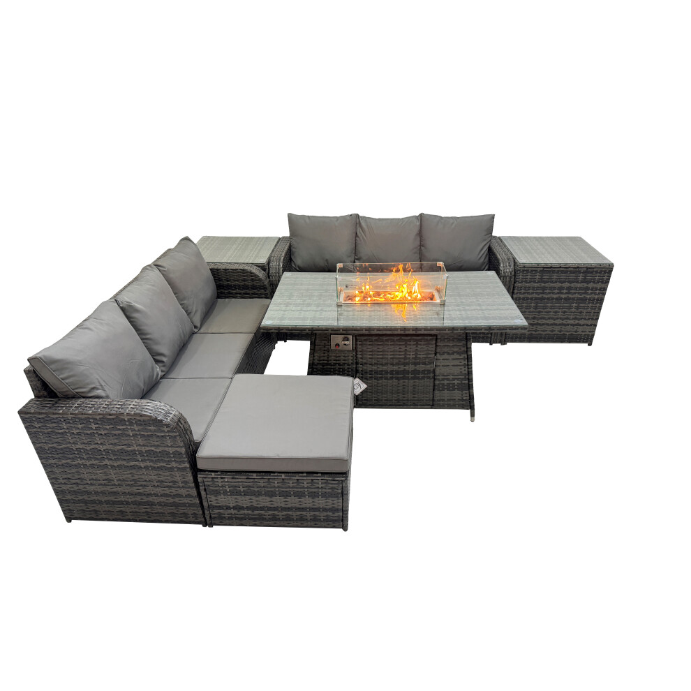 Fimous Garden Rattan 3 Seater Sofa With Big Stool 2 Side Tables