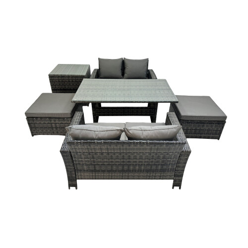 Fimous Fimous 6 Seater Outdoor Table Double Seat Sofa Side Table 2 Big Stools Set 1