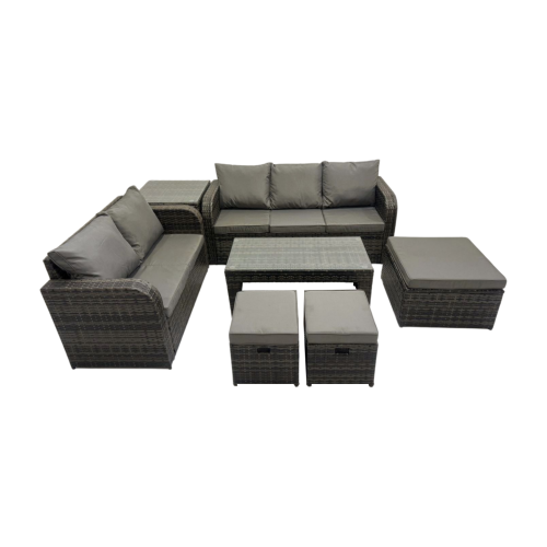 Fimous Fimous 3 Seater Sofa Love Sofa Coffee Table with 3 Footstools Side Table