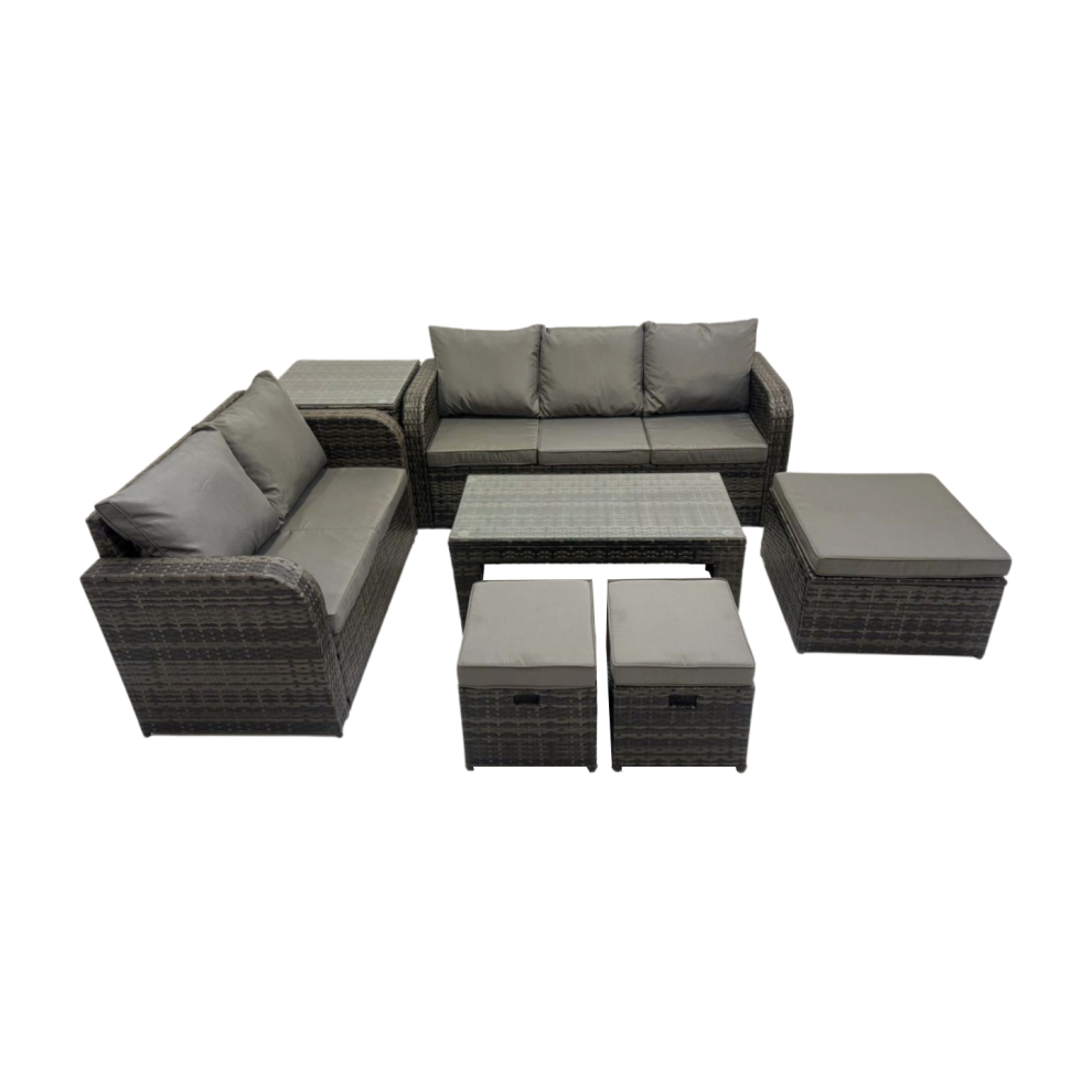 Fimous 3 Seater Sofa Love Sofa Coffee Table With 3 Footstools Side Table