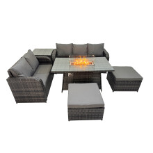 Fimous Garden Outdoor Rattan Furniture Set with 2 Big Footstools Side Table