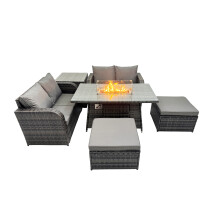 Fimous 6-seater Rattan Garden Furniture Set with 2 Big Stools Side Tables
