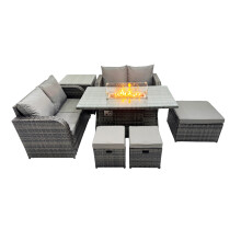Fimous 7-seater Rattan Garden Furniture Dining Set with 3 Stools Side Table