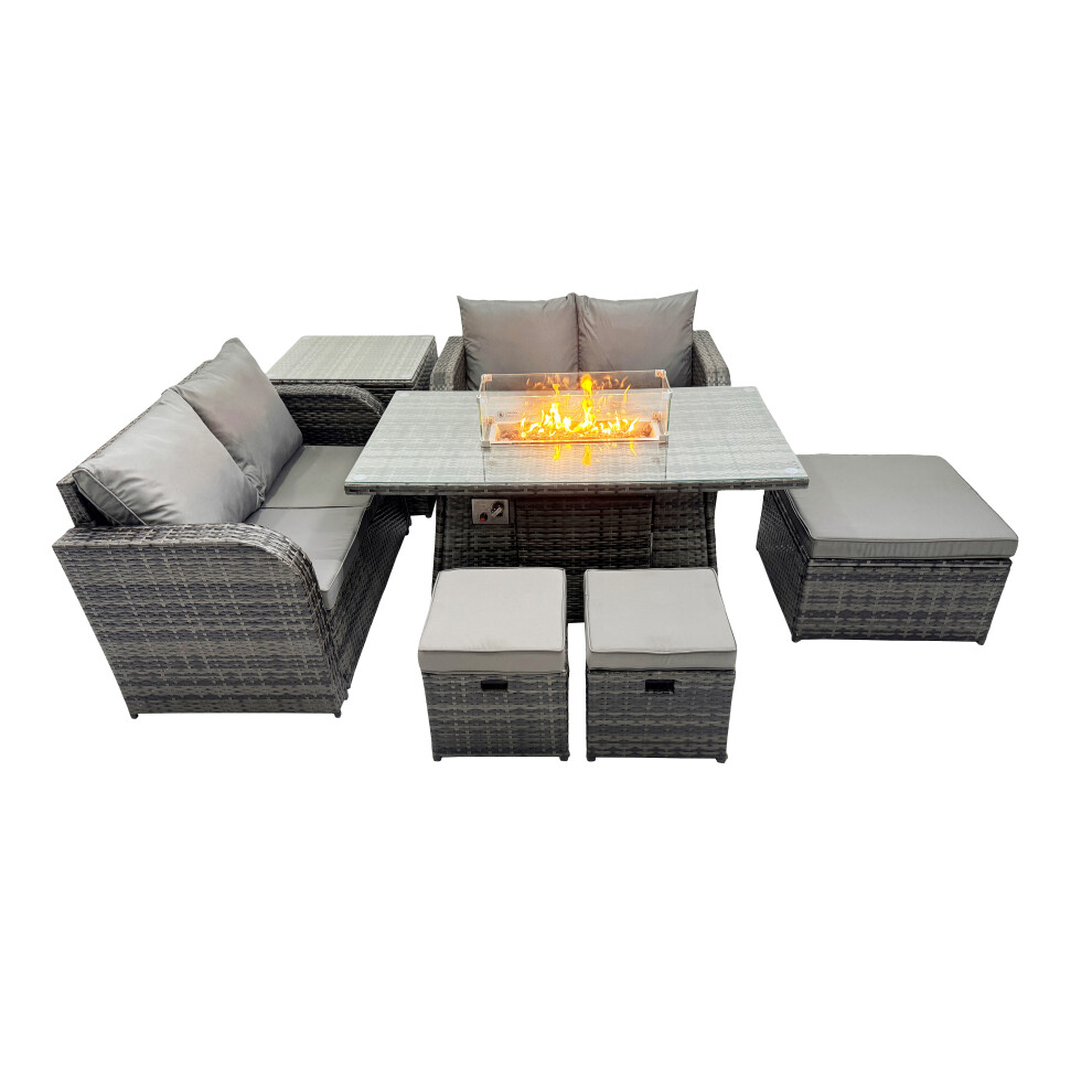 Fimous Unisex Dark Grey 7-Seater Rattan Garden Furniture Dining Set With 3 Stools Side Table In Size 7 - Image 2
