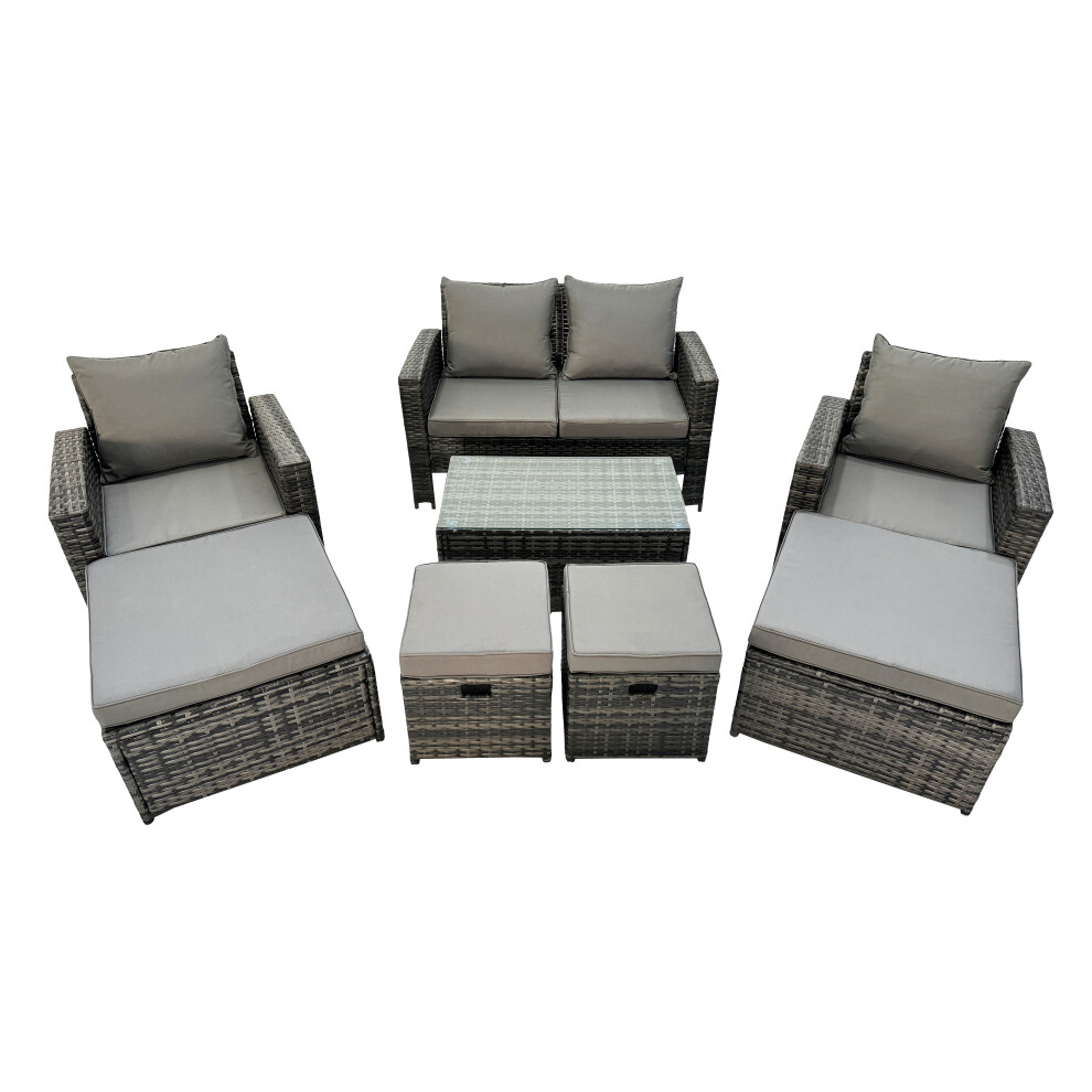 Fimous 8 Seater Wicker Pe Rattan Furniture Outdoor 4 Stools Set