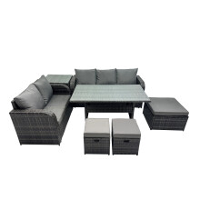 Fimous 8 Seat Outdoor Dining Table Sofa Sets with 3 Stools Side Table