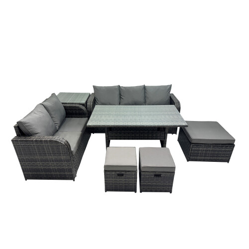 Fimous Fimous 8 Seat Outdoor Dining Table Sofa Sets with 3 Stools Side Table