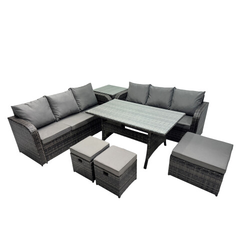 Fimous Fimous 9 Seat Outdoor Dining Table Sofa Set with Side Table 3 Stools 1