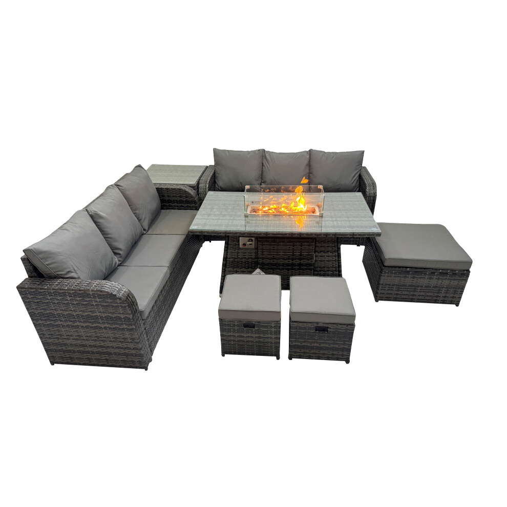 Fimous Garden Rattan 3 Seater Sofa With 3 Stools Side Table