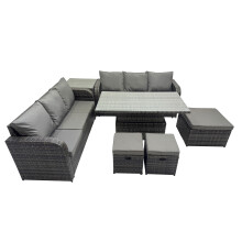 Fimous Rattan Garden Furniture Set 9-seater with Side Table 3 Footstools