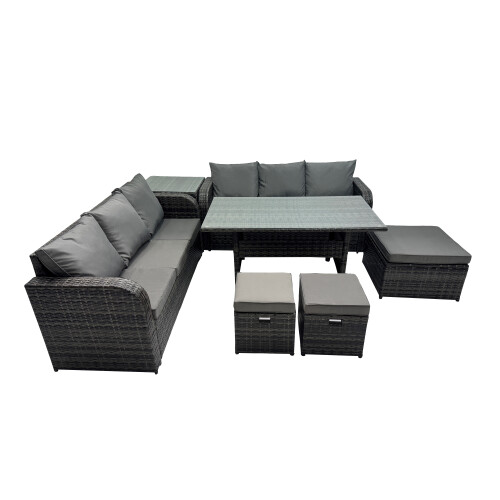 Fimous Fimous 9 Seat Outdoor Dining Table Sofa Set with Side Table 3 Stools