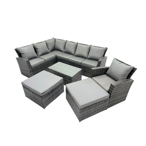 Fimous Fimous 9 Seat Rattan High Back Corner Sofa Set with 2 Big Stools 1