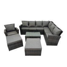 Fimous 9 Seater Garden Sofa Coffee Table Set with Chair 2 Big Footstools