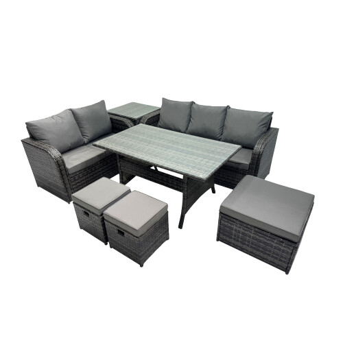 Fimous Fimous 8 Seat Outdoor Dining Table Sofa Sets with 3 Stools Side Table 1